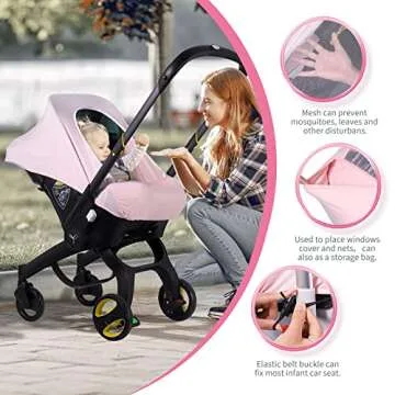 Car Seat Covers for Babies, Original Baby Car Seat Cover for Girls Boys, Stretchy Infant Carseat Canopy with Adjustable Breathable Mesh Window & Pocket, Kick-Proof Stroller Cover for Spring Summer