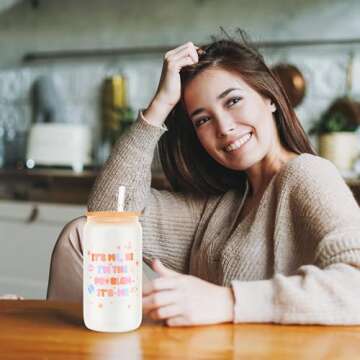 Music Lover Merch Gifts Cup - Glass Jars 16oz Frosted Wide Mouth Smoothie Cups with Bamboo Lids and Straws, Birthday Stuff Gifts for Girls or Singer Fans