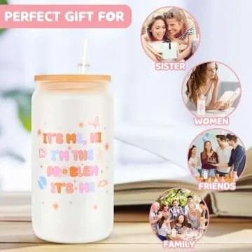 Music Lover Merch Gifts Cup - Glass Jars 16oz Frosted Wide Mouth Smoothie Cups with Bamboo Lids and Straws, Birthday Stuff Gifts for Girls or Singer Fans