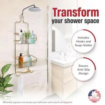 Stylish Rustproof Hanging Shower Caddy with Hooks & Shelves