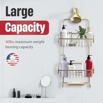 Stylish Rustproof Hanging Shower Caddy with Hooks & Shelves
