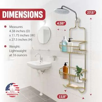 Stylish Rustproof Hanging Shower Caddy with Hooks & Shelves