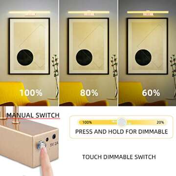 FUNCHDAY Picture Light,5000mAh Battery Operated Picture Light for Wall,Wireless Remote Painting Light with Timer and Dimmable,16”Metal Art Light for Display,Wall,Artwork,Portrait,Gallery-Rosegold