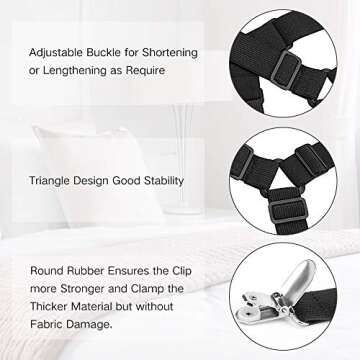 Bed Sheet Fasteners, Adjustable Triangle Elastic Suspenders Gripper Holder Straps Clip for Bed Sheet...