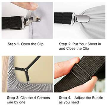 Bed Sheet Fasteners, Adjustable Triangle Elastic Suspenders Gripper Holder Straps Clip for Bed Sheets, Mattress Covers, Sofa Cushion