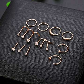 FINREZIO 15PCS Surgical Steel Nose Rings Set for All