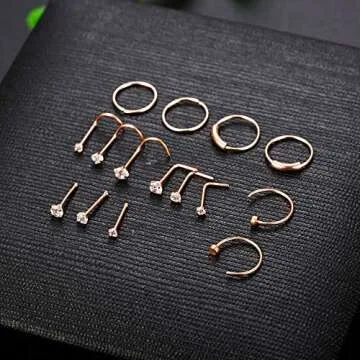 FINREZIO 15PCS Surgical Steel Nose Rings Set for All