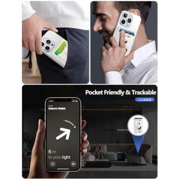 HiWe for Magsafe Wallet with Airtag Holder, Strongest Magnetic Wallet for iPhone 16/15/14/13/12 Series, 6 Cards Holder, Magnetic Phone Wallet, Leather RFID for iPhone Wallet, 3 Slots, White