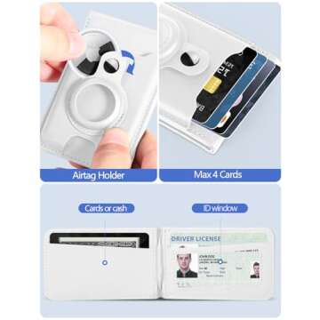 HiWe for Magsafe Wallet with Airtag Holder, Strongest Magnetic Wallet for iPhone 16/15/14/13/12 Series, 6 Cards Holder, Magnetic Phone Wallet, Leather RFID for iPhone Wallet, 3 Slots, White