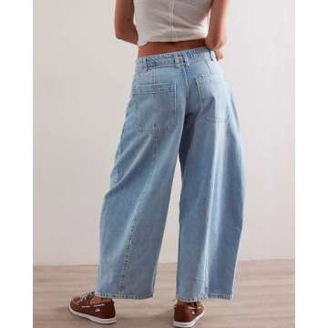 LifeShe Wide Leg Jeans Woman Mid Rise Baggy Jeans Loose Boyfriend Barrel Denim Pants with Drawstring...