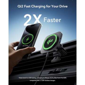 ESR for Qi2 15W MagSafe Car Mount Charger, Qi2-Certified MagSafe Car Charger, Air Vent/Dashboard Mag...