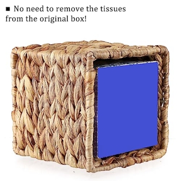 Sumnacon Tissue Box Cover Water Hyacinth Tissue Box Sqaure Tissue Holder Woven Tissue Cover Wicker Cube Tissue Box Holder for Bathroom Toilet Table Desk Home Office Car