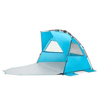 Pacific Breeze Easy Setup Beach Tent Deluxe XL with extendable Floor for Privacy, SPF 50+ Pop Up Beach Tent Provides Shade for 4 or More People