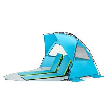 Pacific Breeze Easy Setup Beach Tent Deluxe XL with extendable Floor for Privacy, SPF 50+ Pop Up Beach Tent Provides Shade for 4 or More People