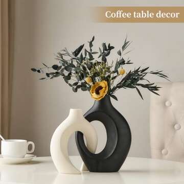 Ceramic Vases for Home Decor, Black and White Vase, Minimalist Boho Flower Vase, Round Decorative Mo...
