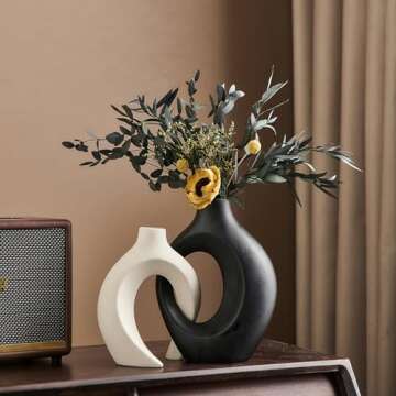 Ceramic Vases for Home Decor, Black and White Vase, Minimalist Boho Flower Vase, Round Decorative Modern Vase for Living Room Entryway Bookshelf Dining Table Centerpiece Set of 2