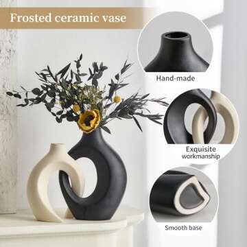 Ceramic Vases for Home Decor, Black and White Vase, Minimalist Boho Flower Vase, Round Decorative Modern Vase for Living Room Entryway Bookshelf Dining Table Centerpiece Set of 2