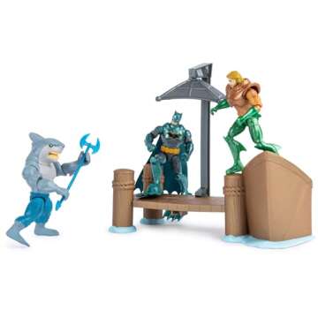DC Comics, Gotham City Harbor Chaos Playset | 4-inch Batman, Aquaman, King Shark Action Figures | Kids Toys for Boys and Girls Ages 3 and Up (Amazon Exclusive)