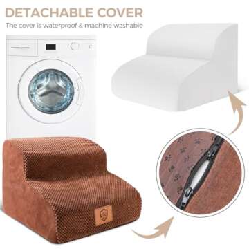 Kphico Pet Stairs,2-Step High Density Foam Dog Stairs for Small Meduim Dogs and Cats,Non-Slip Pet Steps,Pet Ladder/Ramp Make Your Pets Get On and Off Couch&Bed Easily(Send A pet Hair Remover Roller)