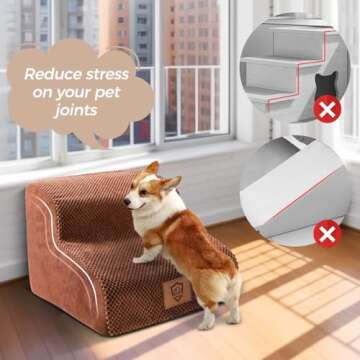 Kphico Pet Stairs,2-Step High Density Foam Dog Stairs for Small Meduim Dogs and Cats,Non-Slip Pet Steps,Pet Ladder/Ramp Make Your Pets Get On and Off Couch&Bed Easily(Send A pet Hair Remover Roller)
