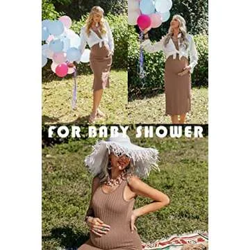 Ekouaer Women's Maternity Dress Rib Knit Sleeveless Baby Shower Dresses Casual Bodycon Pregnancy Clothes Khaki Medium