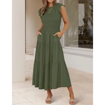 ZESICA Women's Summer Flutter Sleeve Midi Dress for Style