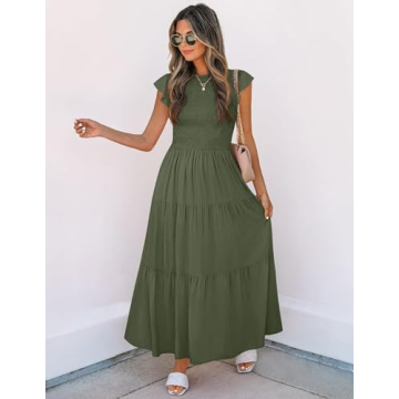 ZESICA Women's Summer Flutter Sleeve Midi Dress for Style