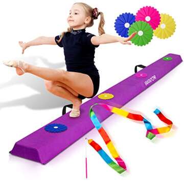 Wavor 8ft Balance Beam: 4 Flowers, 2 Ribbons, Foldable, Easy to Carry, Stable, Firm, 2 Color Options...