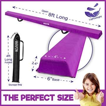 Wavor 8ft Balance Beam: 4 Flowers, 2 Ribbons, Foldable, Easy to Carry, Stable, Firm, 2 Color Options, 4-Inch Wide Kids Gymnastics Beam