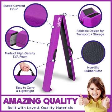 Wavor 8ft Balance Beam: 4 Flowers, 2 Ribbons, Foldable, Easy to Carry, Stable, Firm, 2 Color Options, 4-Inch Wide Kids Gymnastics Beam