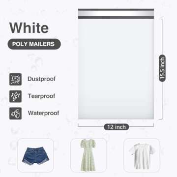 UCGOU Poly Mailers 12x15.5 Inch White 100 Pack Medium Shipping Bags #5 Strong Thick Mailing Envelope...