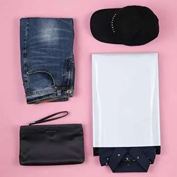 UCGOU Poly Mailers 12x15.5 Inch White 100 Pack Medium Shipping Bags #5 Strong Thick Mailing Envelopes Self Sealing Adhesive Waterproof and Tear Proof Boutique Packaging Postal for Clothing