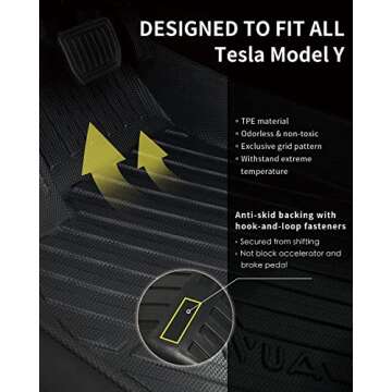 JOWUA All-Weather Floor Liners for Model Y 2023-2020,Raised Edge Coverage, Patented Holder Design, Include Rear Under Seat Air Vent Cover, Model Y Tissue Box Holder Set