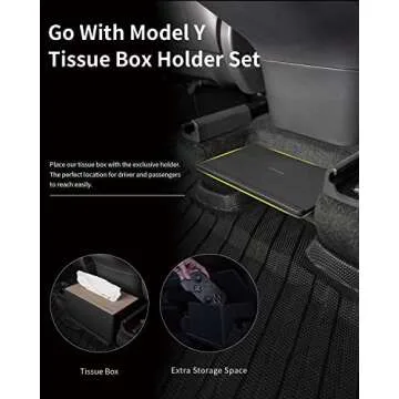 JOWUA All-Weather Floor Liners for Model Y 2023-2020,Raised Edge Coverage, Patented Holder Design, Include Rear Under Seat Air Vent Cover, Model Y Tissue Box Holder Set