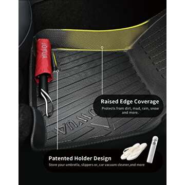 JOWUA All-Weather Floor Liners for Model Y 2023-2020,Raised Edge Coverage, Patented Holder Design, Include Rear Under Seat Air Vent Cover, Model Y Tissue Box Holder Set