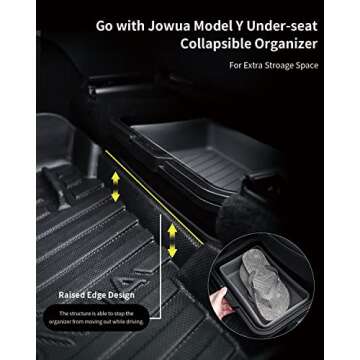 JOWUA All-Weather Floor Liners for Model Y 2023-2020,Raised Edge Coverage, Patented Holder Design, Include Rear Under Seat Air Vent Cover, Model Y Tissue Box Holder Set