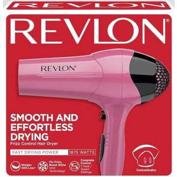 Revlon 1875W Lightweight Hair Dryer | For Easy Smooth Styling (Pink)