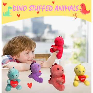 Rdogeia Valentines Day Gifts for Kids,6PCS Cute Dinosaur Plush Toys,Dinosaur Stuffed Animals,Valenti...