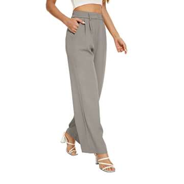 FUNYYZO Women's Wide Leg Pants High Elastic Waisted in The Back Business Work Trousers Long Straight Suit Pants