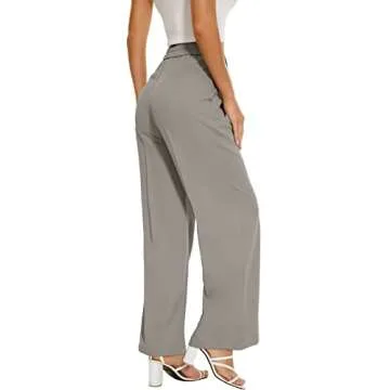 FUNYYZO Women's Wide Leg Pants High Elastic Waisted in The Back Business Work Trousers Long Straight Suit Pants
