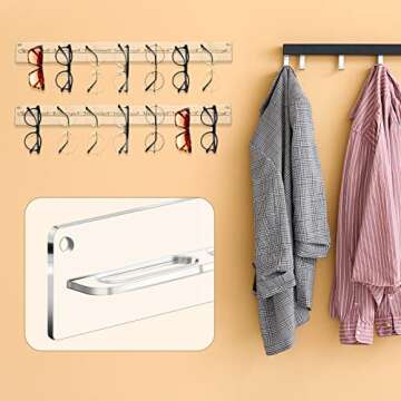 5 Pack Acrylic Sunglasses Organizer Storage Wall Mounted Eyeglasses Holder Hanging Eyewear Display Rack Hanger for Entryway Shelf (Clear)