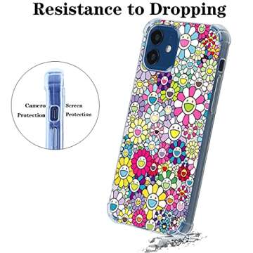 Takashi Murakami Happy Flower for iPhone 12/12 Pro Case,Clear Case with Design Girls Women Aesthetic Flower Floral Hippie Cool Case for iPhone 12/12 Pro,Soft TPU Cute Trendy Case Cover for Gifts
