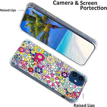 Takashi Murakami Happy Flower for iPhone 12/12 Pro Case,Clear Case with Design Girls Women Aesthetic Flower Floral Hippie Cool Case for iPhone 12/12 Pro,Soft TPU Cute Trendy Case Cover for Gifts