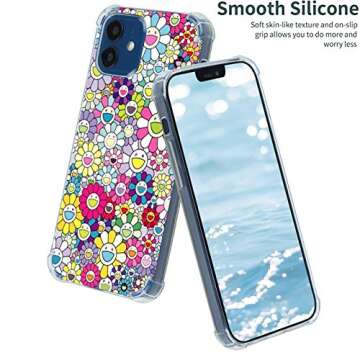 Takashi Murakami Happy Flower for iPhone 12/12 Pro Case,Clear Case with Design Girls Women Aesthetic Flower Floral Hippie Cool Case for iPhone 12/12 Pro,Soft TPU Cute Trendy Case Cover for Gifts