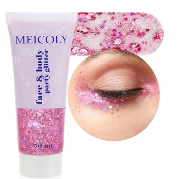 MEICOLY Holographic Pink Body Glitter Gel for Parties and Festivals, 50ML