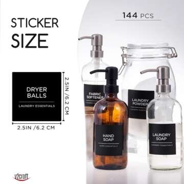 v2croft 144 PCS Minimalist Laundry Room Gold Labels Set, Water Resistant Stickers,Water/Oil Resistan...