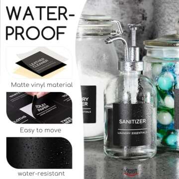 v2croft 144 PCS Minimalist Laundry Room Gold Labels Set, Water Resistant Stickers,Water/Oil Resistant Stickers for Laundry Room, Linen Closet Home Bathroom and The Beauty Organization