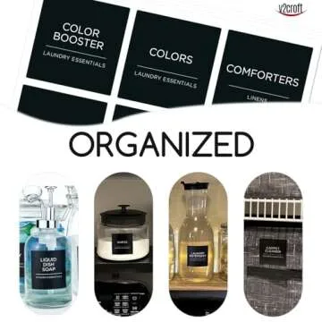 v2croft 144 PCS Minimalist Laundry Room Gold Labels Set, Water Resistant Stickers,Water/Oil Resistant Stickers for Laundry Room, Linen Closet Home Bathroom and The Beauty Organization