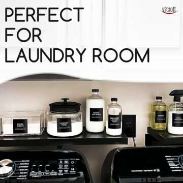 v2croft 144 PCS Minimalist Laundry Room Gold Labels Set, Water Resistant Stickers,Water/Oil Resistant Stickers for Laundry Room, Linen Closet Home Bathroom and The Beauty Organization