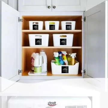 v2croft 144 PCS Minimalist Laundry Room Gold Labels Set, Water Resistant Stickers,Water/Oil Resistant Stickers for Laundry Room, Linen Closet Home Bathroom and The Beauty Organization